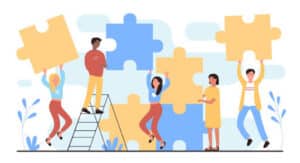 people connecting puzzle, signifying link building for local SEO agencies